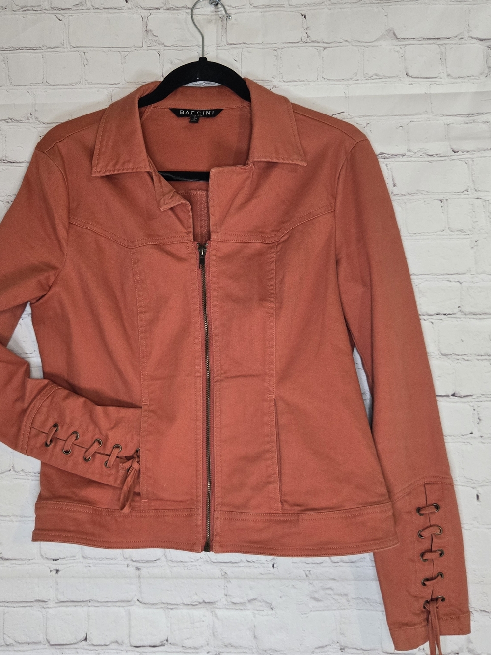 Baccini Y2k Orange Full Zip Cotton Jacket Corset Sleeve Sz Sm Boho Indie